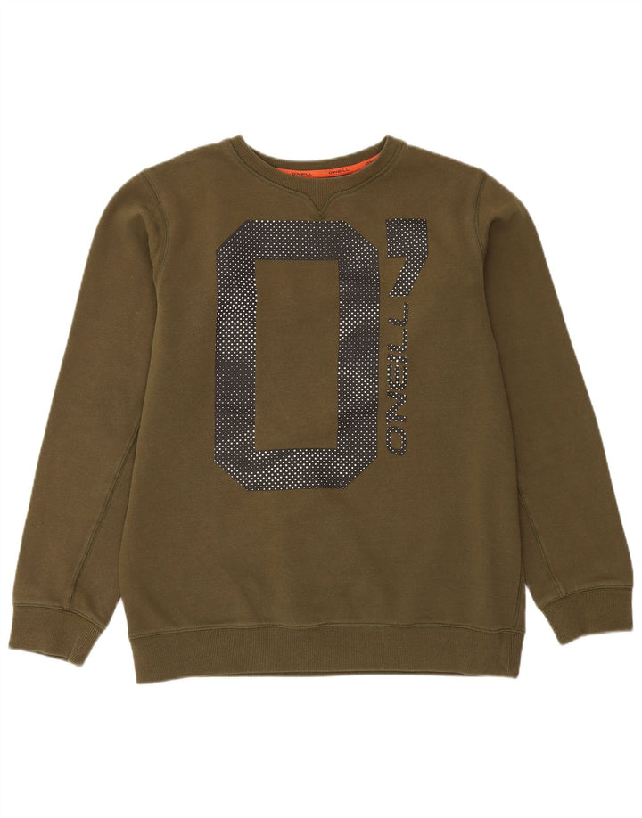 O'NEILL Mens Slim Fit Graphic Sweatshirt Jumper Large Khaki Cotton