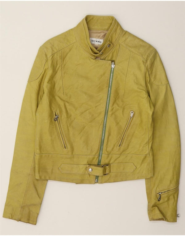 Vintage Womens Leather Biker Jacket UK 14 Large Yellow