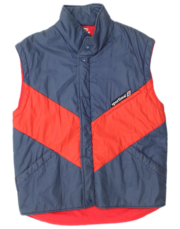 Vintage Mens Padded Gilet IT 48 Medium Navy Blue Colourblock Polyester