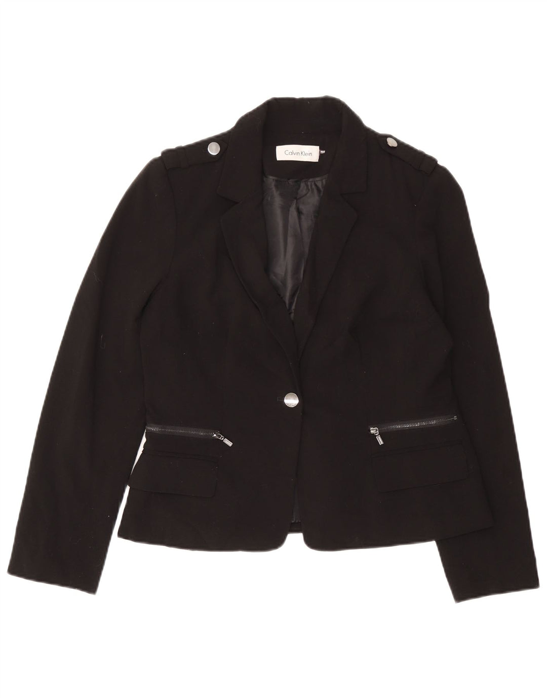 Calvin Klein Womens 1 Button Military Blazer Jacket UK 8 Small Black