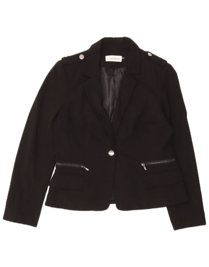 Calvin Klein Womens 1 Button Military Blazer Jacket UK 8 Small Black