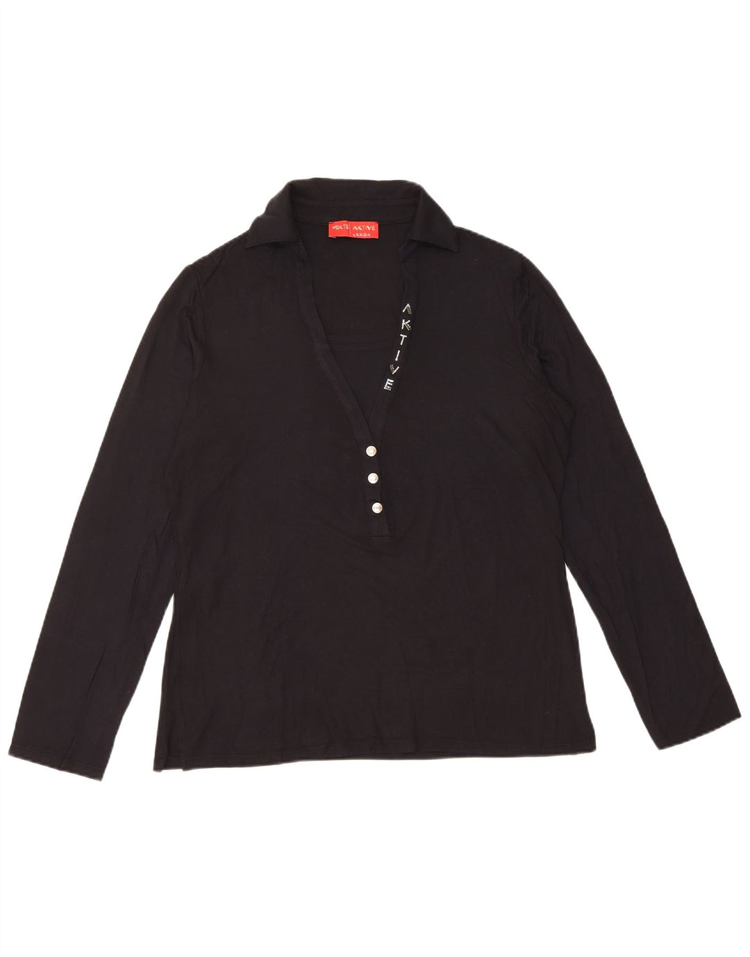 PERTE BY KRIZIA Womens Long Sleeve Polo Shirt UK 14 Medium Black Viscose