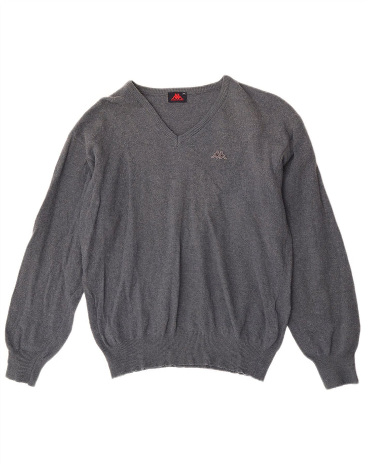 Kappa Womens V-Neck Jumper Sweater UK 14 Medium Navy Blue Wool