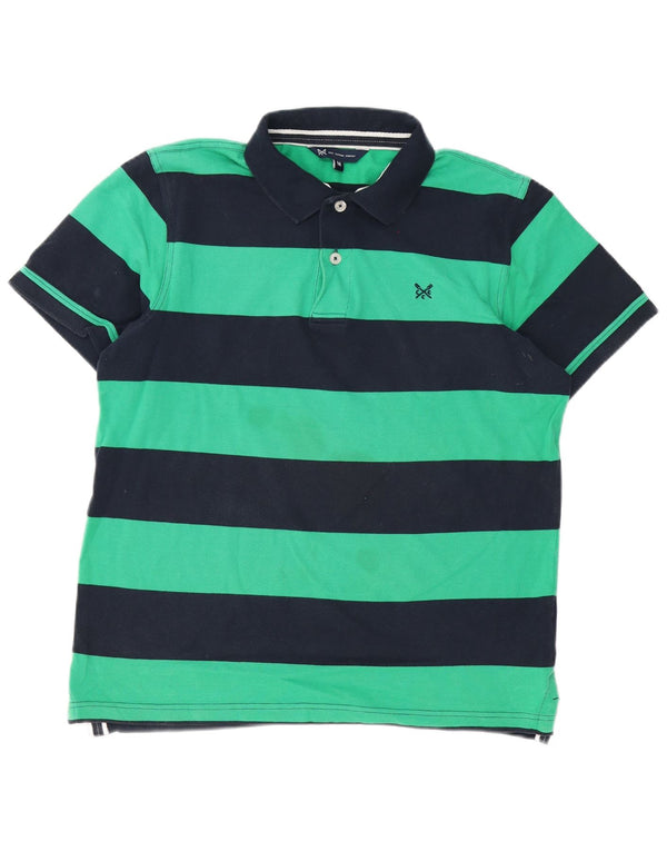 Crew Clothing Mens Polo Shirt Medium Green Striped Cotton