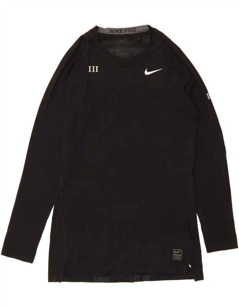 NIKE Womens Dri Fit Graphic Top Long Sleeve UK 14 Large Black Polyester Vintage Nike and Second-Hand Nike from Messina Hembry 