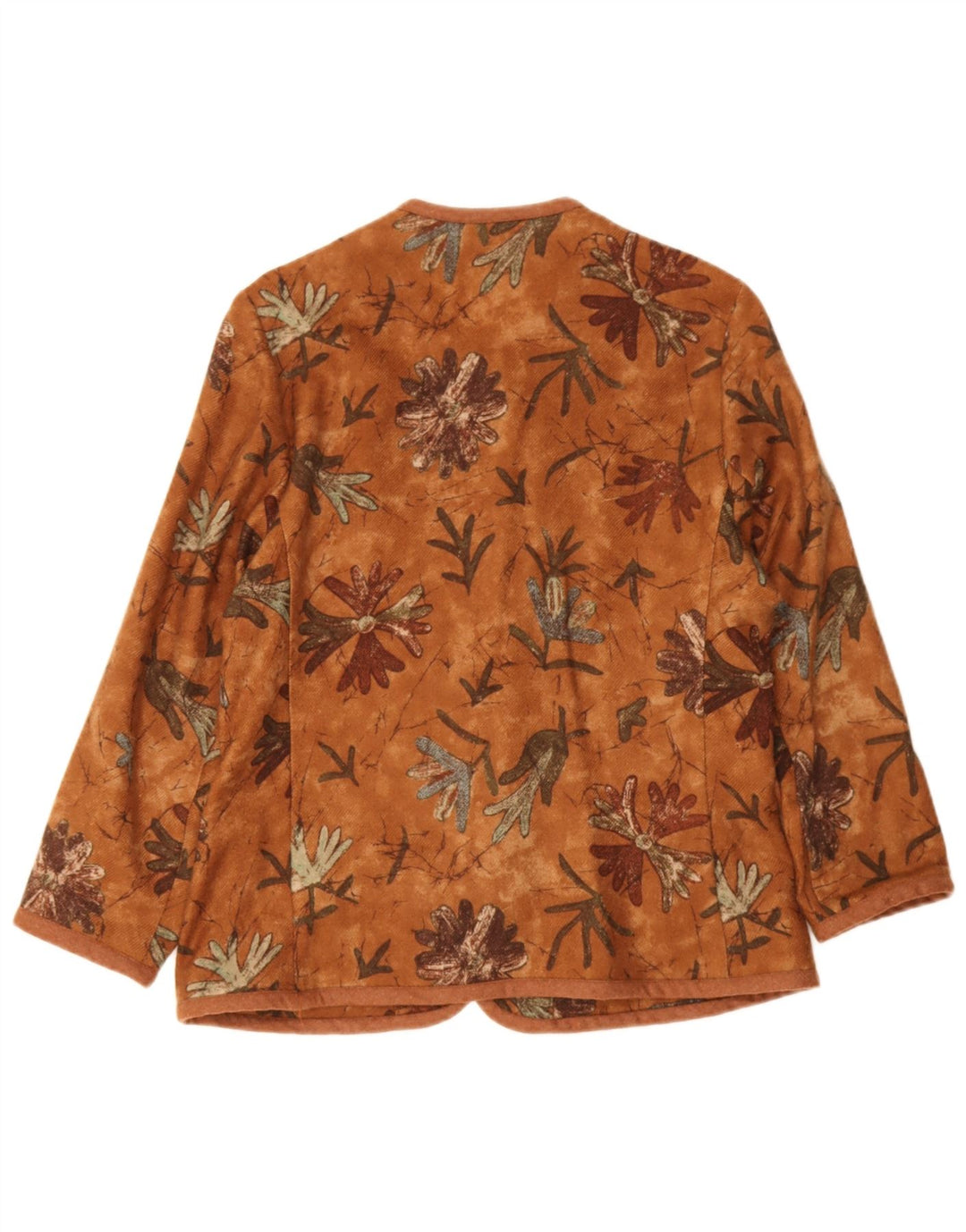 Vintage Womens 5 Button Blazer Jacket UK 14 Medium Brown Floral Wool