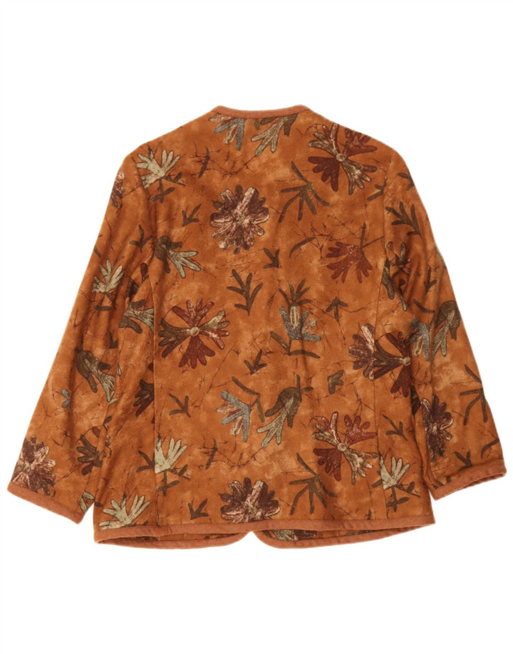 Vintage Womens 5 Button Blazer Jacket UK 14 Medium Brown Floral Wool