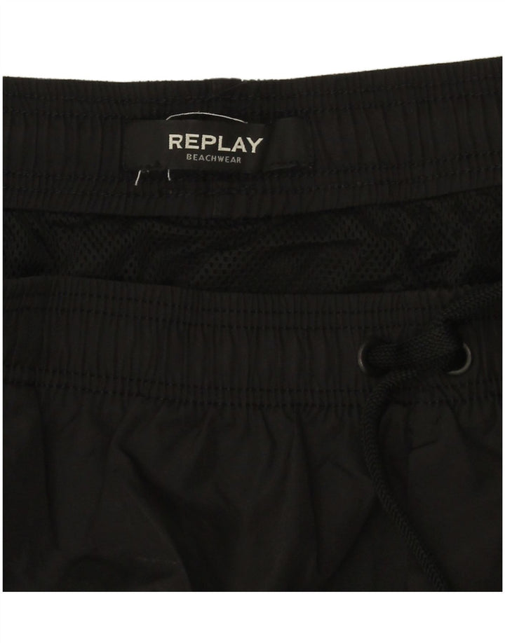 Replay Mens Graphic Swimming Shorts Large  Black