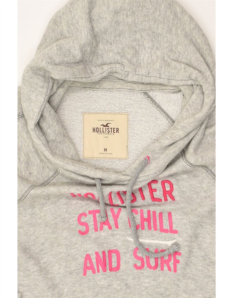 HOLLISTER Womens 3/4 Sleeve Graphic Hoodie Jumper UK 14 Medium Grey Cotton | Vintage Hollister | Thrift | Second-Hand Hollister | Used Clothing | Messina Hembry 