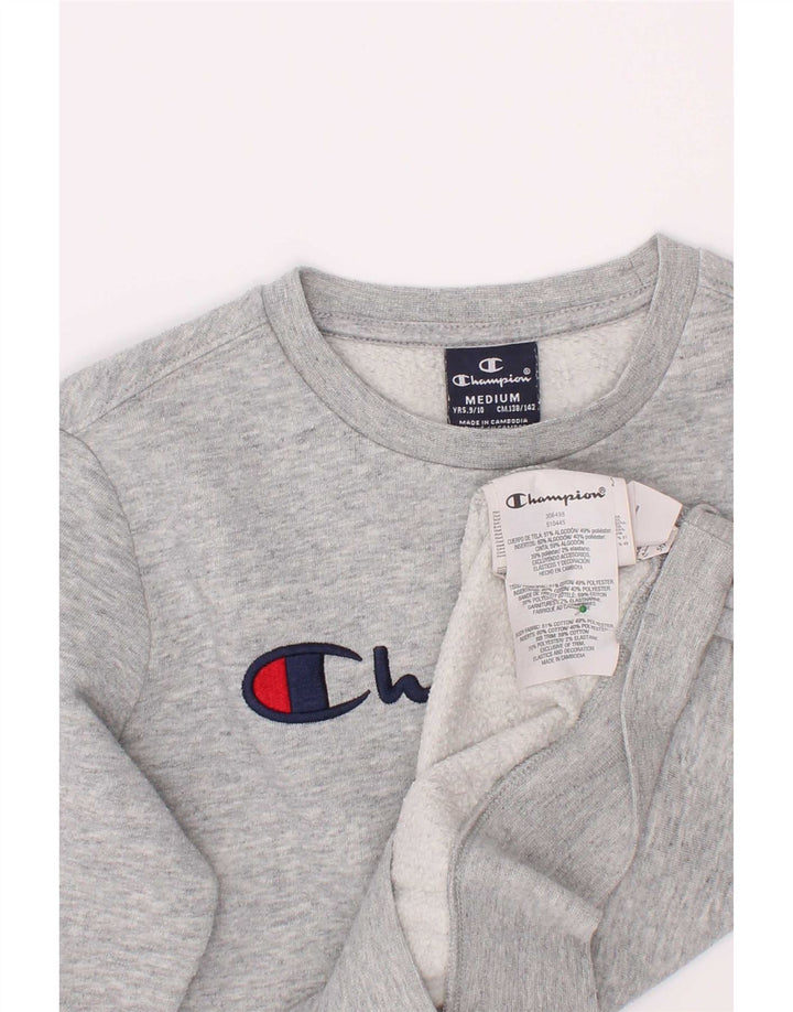 Champion Boys Graphic Sweatshirt Jumper 9-10 Years Medium Grey Flecked