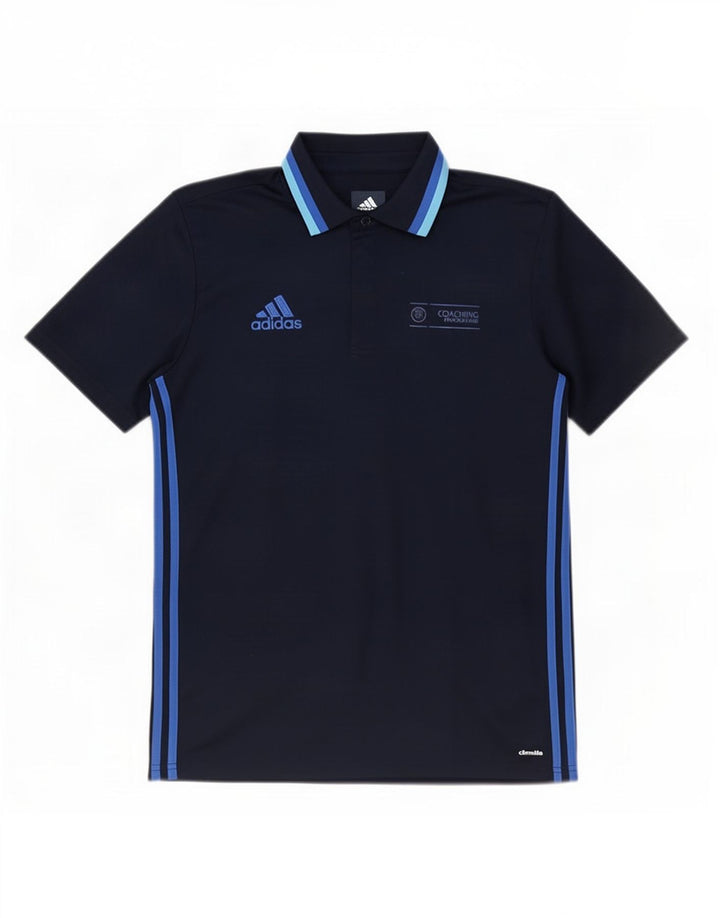 Adidas Mens Climalite Polo Shirt Medium Navy Blue Striped Polyester