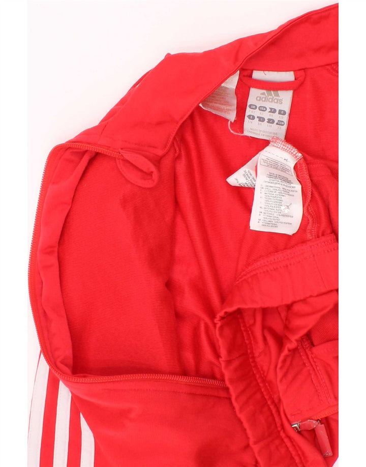 Adidas Girls Tracksuit Top Jacket 7-8 Years Red Colourblock Polyester