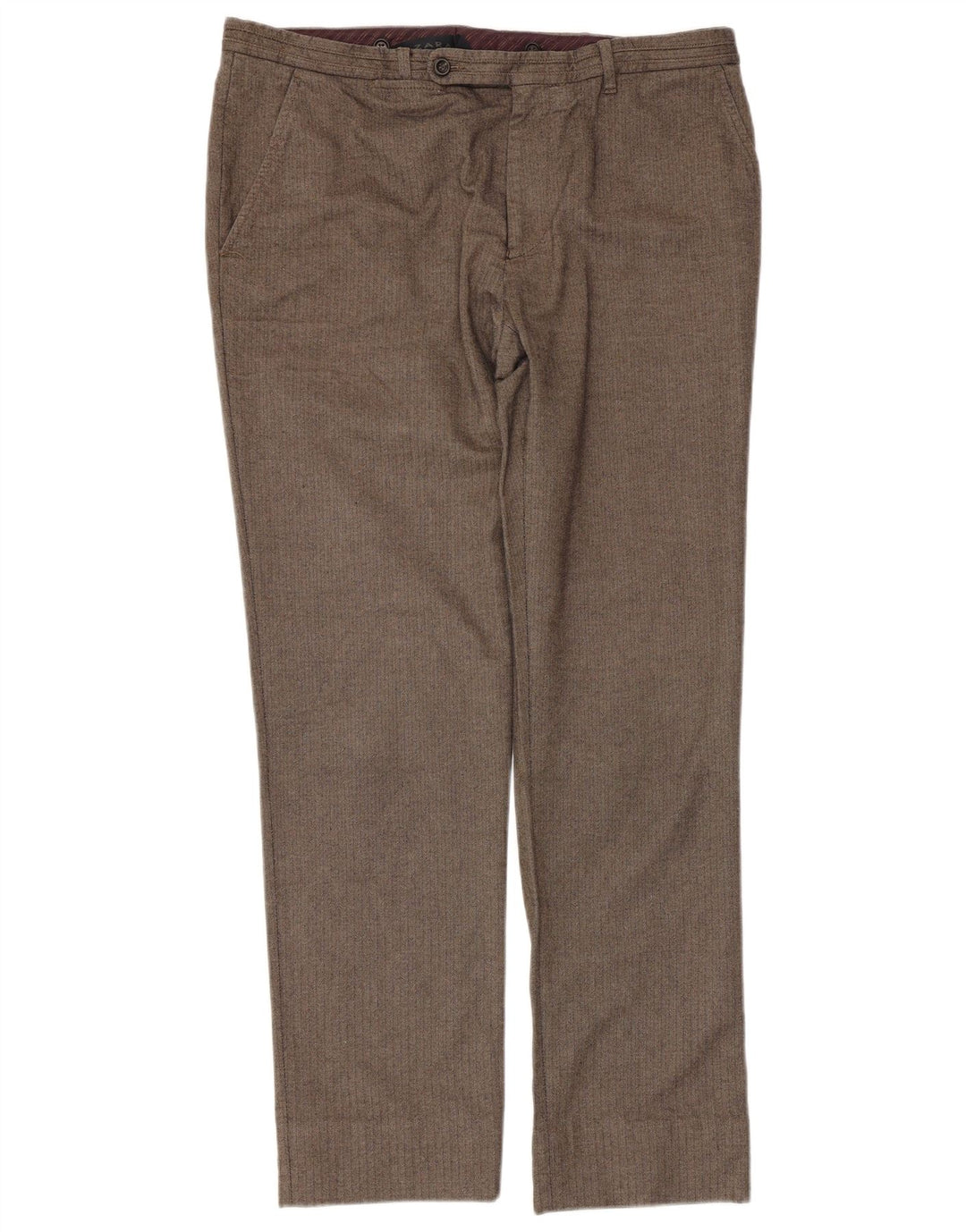 Zara Mens Straight Suit Trousers W36 L31  Grey Herringbone Cotton