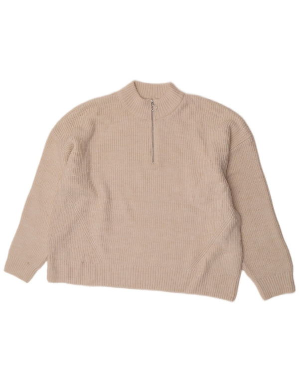 Marks & Spencer Womens Zip Neck Jumper Sweater UK 22 3XL Beige Acrylic