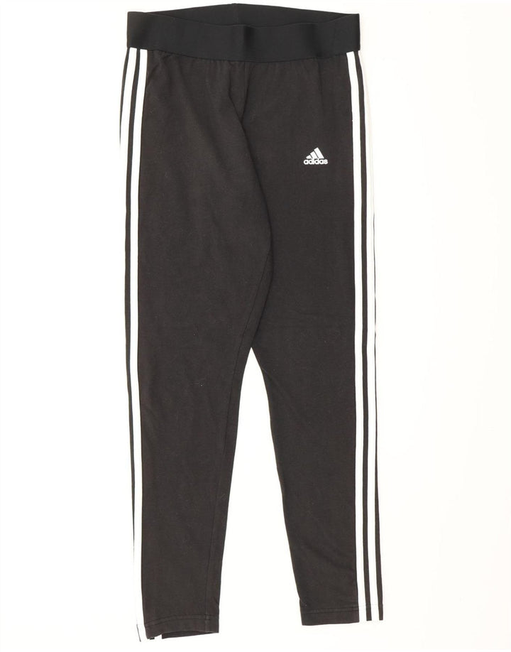 ADIDAS Womens Leggings UK 12/14 Medium  Black Cotton