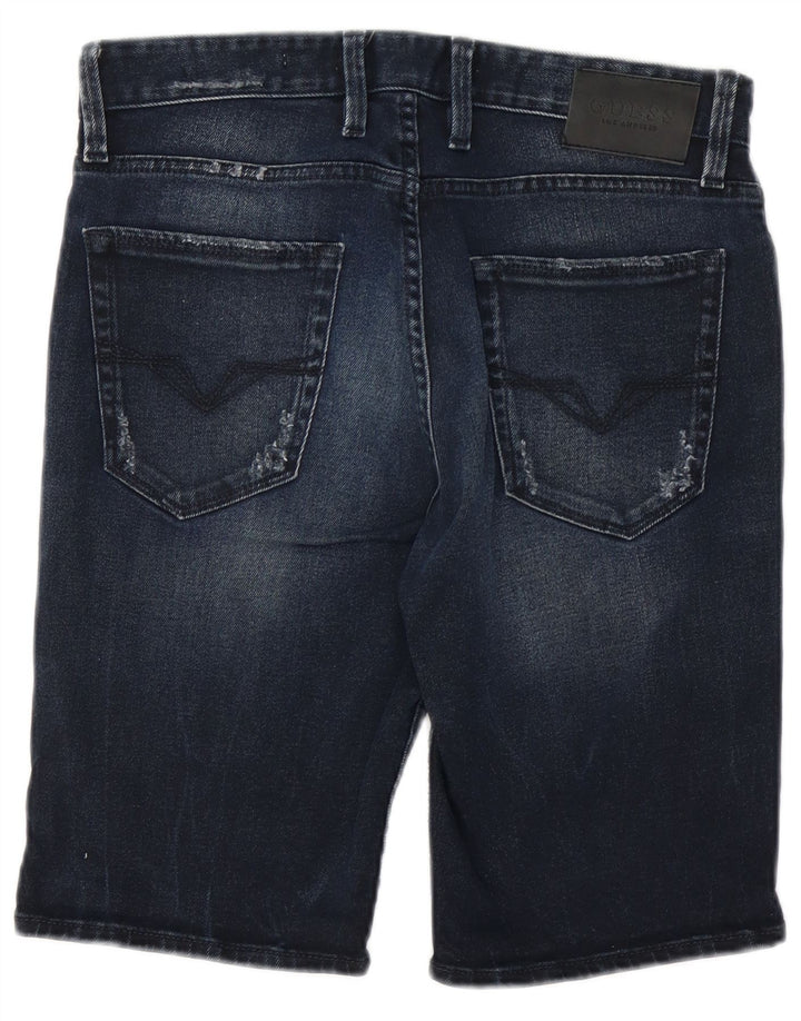 GUESS Mens Slim Distressed Denim Shorts W30 Medium Navy Blue Cotton