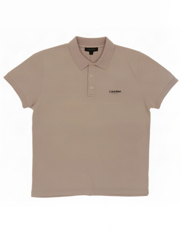 Calvin Klein Womens Polo Shirt UK 16 Large Beige Cotton