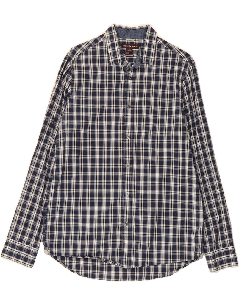 MICHAEL KORS Mens Tailored Classic Fit Shirt Medium Navy Blue Check Cotton Vintage Michael Kors and Second-Hand Michael Kors from Messina Hembry 