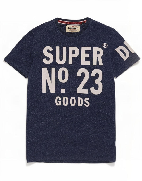 Superdry Mens Graphic T-Shirt Top Small Navy Blue Flecked Polyester