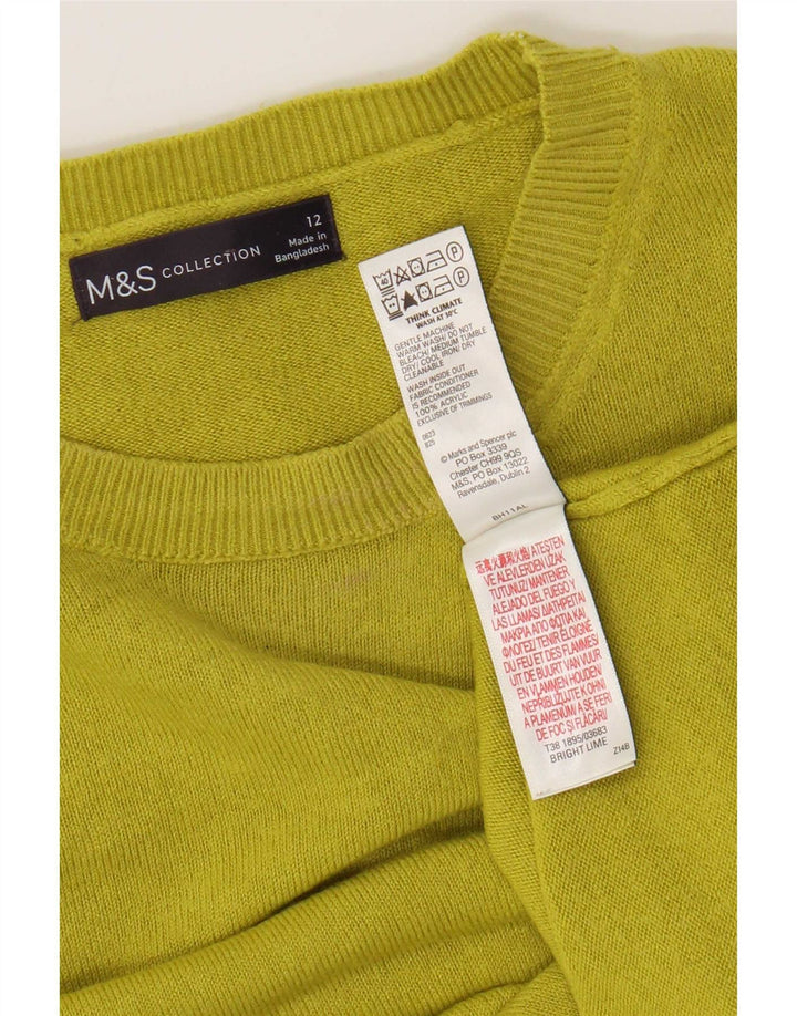 Marks & Spencer Womens Crew Neck Jumper Sweater UK 12 Medium Green Acrylic