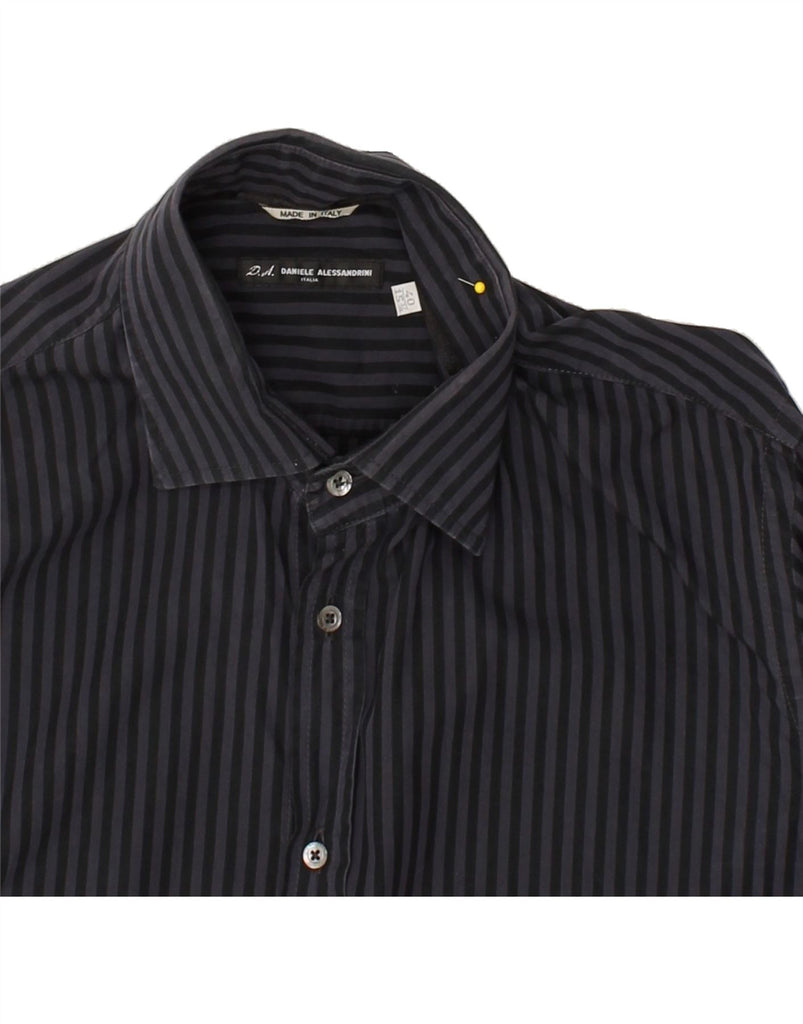 DANIELE ALESSANDRINI Mens Shirt Size 15 3/4 40 Medium Black Striped Cotton Vintage Daniele Alessandrini and Second-Hand Daniele Alessandrini from Messina Hembry 