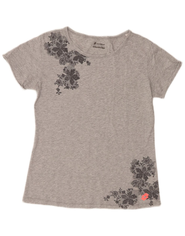 Lotto Womens T-Shirt Top UK 10 Small Grey Floral Cotton