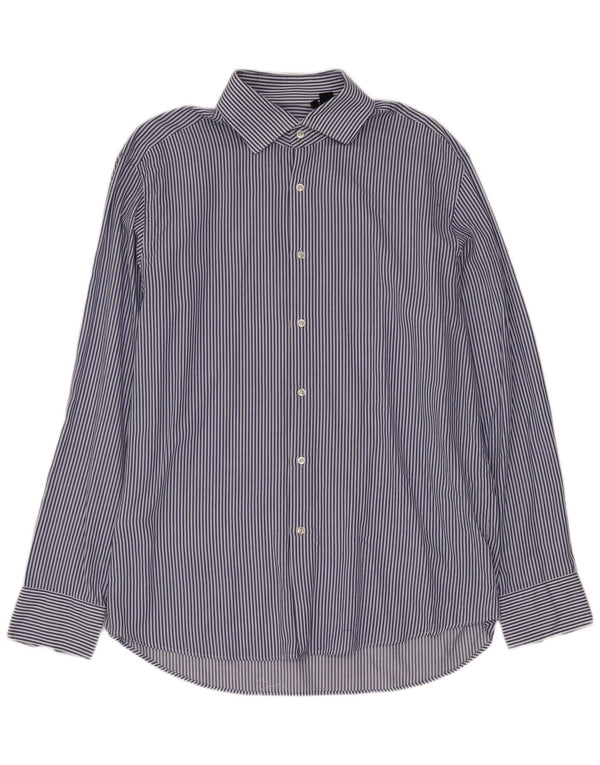 Hugo Boss Mens Shirt Size 43 17 XL Blue Pinstripe Cotton