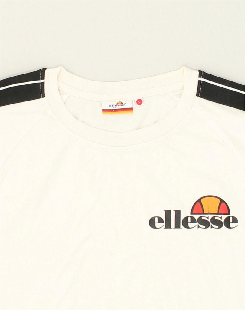 ELLESSE Womens T-Shirt Top UK 14 Large White Cotton | Vintage Ellesse | Thrift | Second-Hand Ellesse | Used Clothing | Messina Hembry 