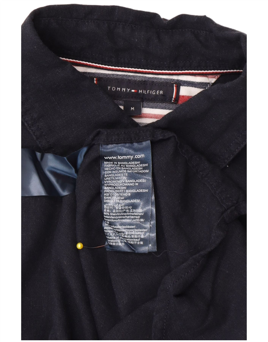 Tommy Hilfiger Mens Short Sleeve Shirt Medium Navy Blue Linen