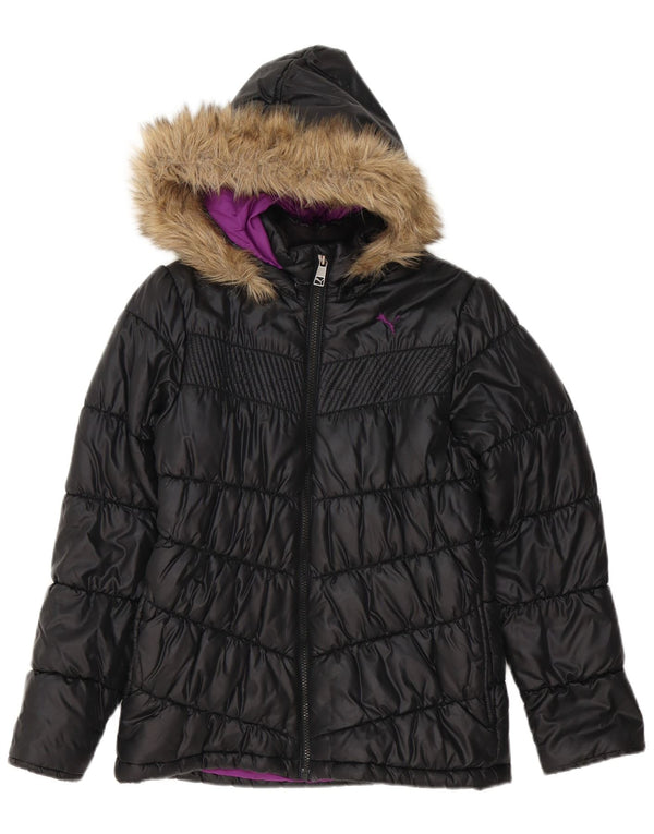 Puma Girls Hooded Padded Jacket 11-12 Years Black Polyester