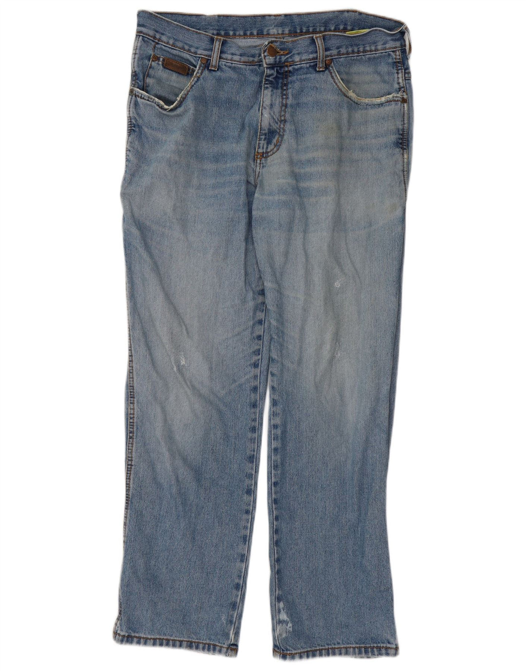 Wrangler Mens Ohio Distressed Straight Jeans W34 L30 Blue Cotton