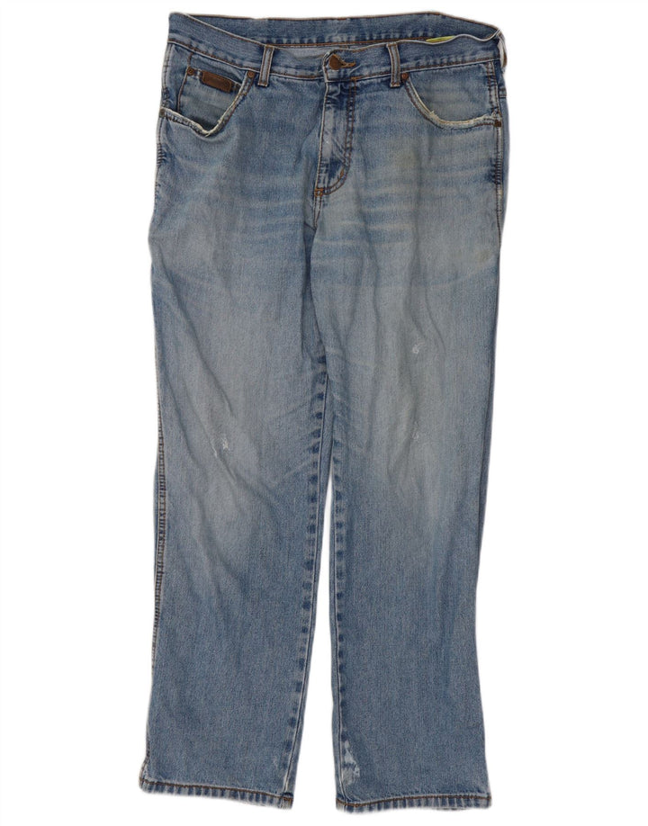 Wrangler Mens Ohio Distressed Straight Jeans W34 L30 Blue Cotton