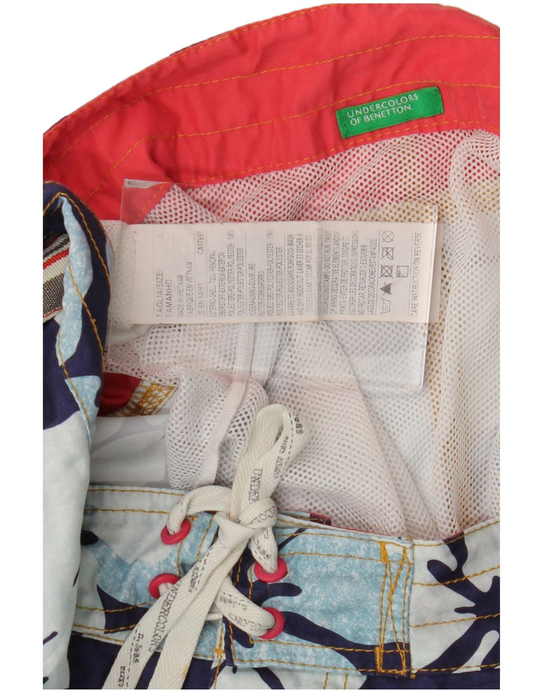 Benetton Mens Swimming Shorts Large  Navy Blue Floral Polyester