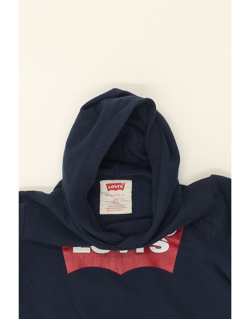 LEVI'S Girls Graphic Hoodie Jumper 11-12 Years Navy Blue Cotton | Vintage Levi's | Thrift | Second-Hand Levi's | Used Clothing | Messina Hembry 