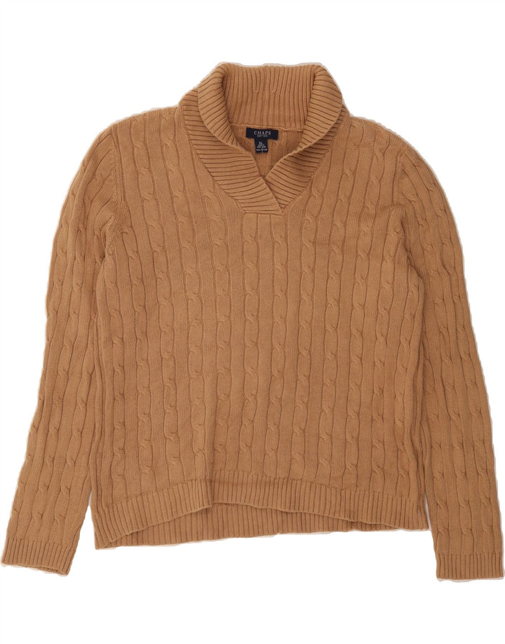 CHAPS Womens Shawl Neck Jumper Sweater UK 18 XL Brown Cotton Vintage Chaps and Second-Hand Chaps from Messina Hembry 