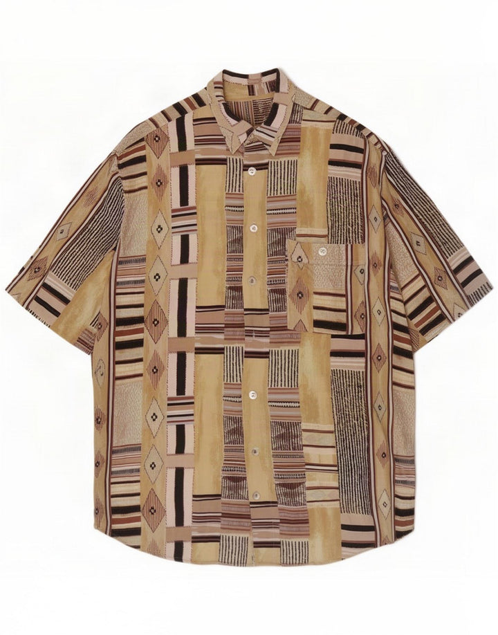 Vintage Mens Short Sleeve Shirt Medium Multicoloured Geometric Viscose