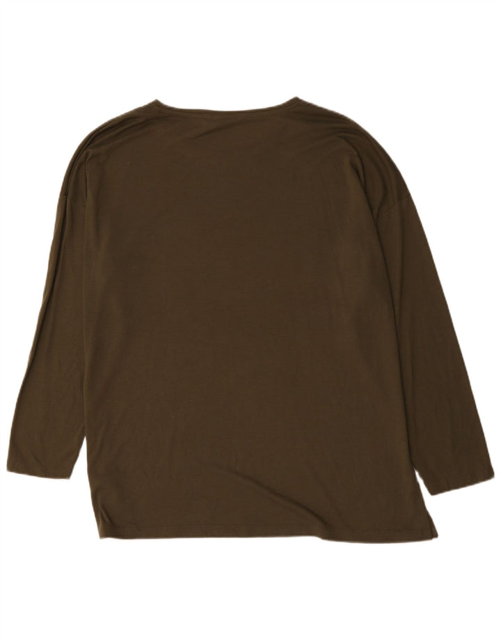 Marks & Spencer Womens Oversized Graphic Top Long Sleeve UK 18 XL Khaki