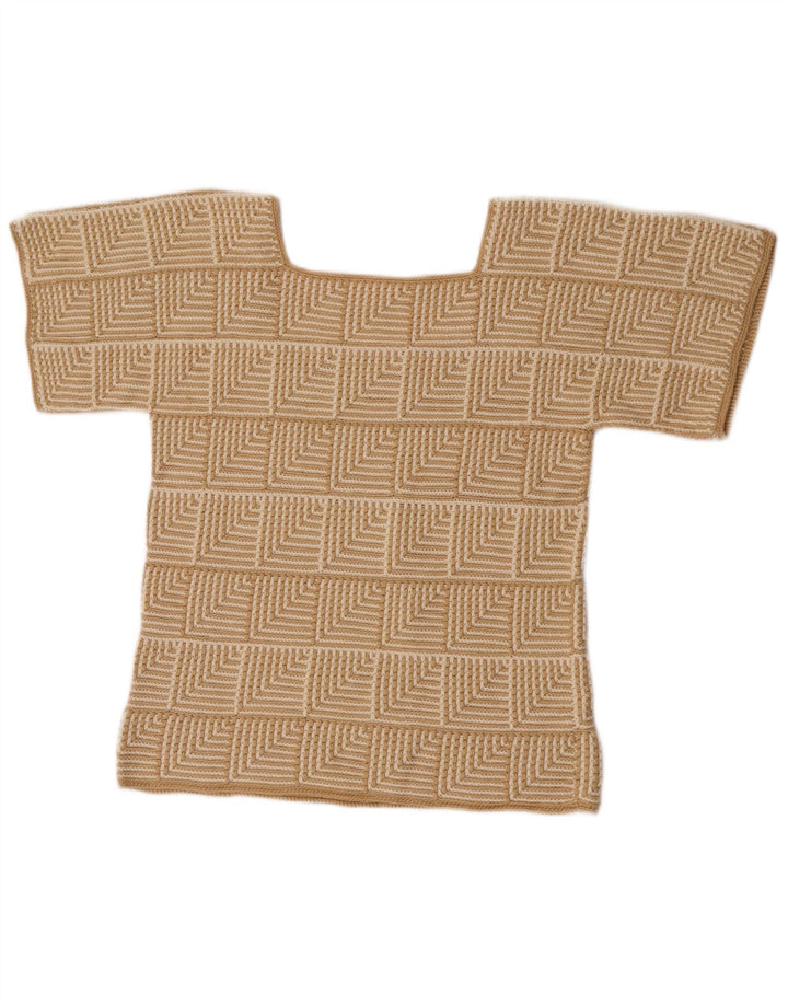Vintage Womens Abstract Pattern Jumper Sweater UK 10 Small Beige
