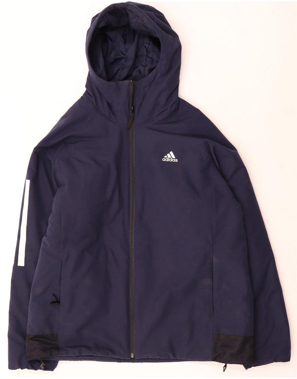 Adidas Mens Hooded Windbreaker Jacket UK 40 Large Navy Blue Polyester