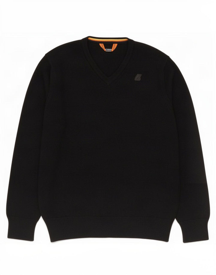 K-Way Mens V-Neck Jumper Sweater Medium Black Merino Wool