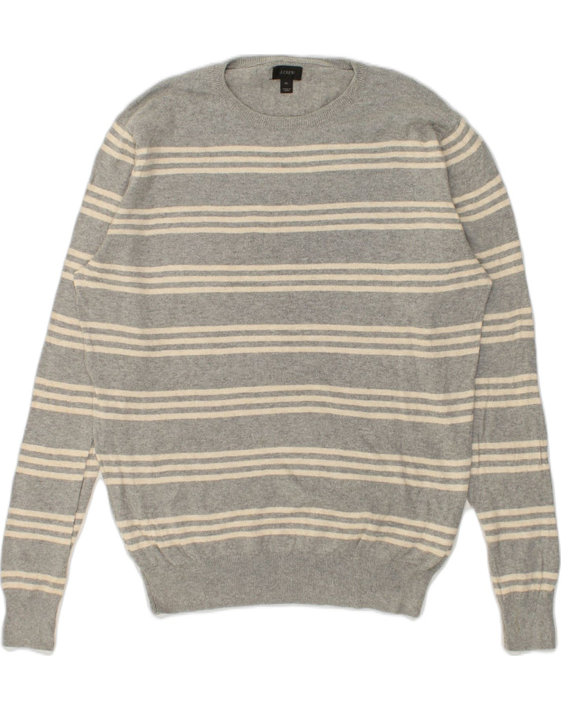 J. CREW Mens Crew Neck Jumper Sweater Medium Grey Striped Cotton | Vintage J. Crew | Thrift | Second-Hand J. Crew | Used Clothing | Messina Hembry 