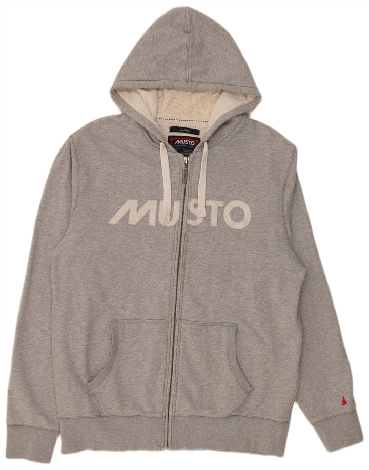 MUSTO Mens Graphic Zip Hoodie Sweater 2XL Grey Cotton