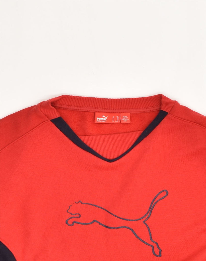 PUMA Boys Graphic Sweatshirt Jumper 15-16 Years Red Colourblock Cotton | Vintage Puma | Thrift | Second-Hand Puma | Used Clothing | Messina Hembry 