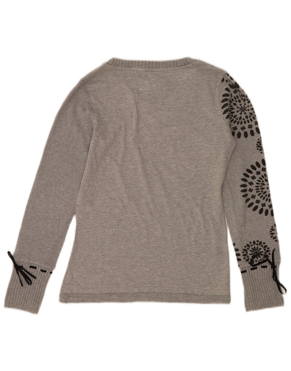 Desigual Womens Graphic Top Long Sleeve UK 14 Medium Grey Heart