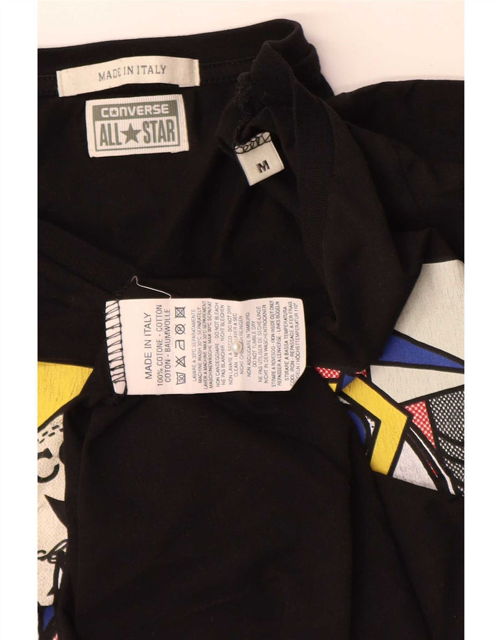 Converse Womens Graphic Top Long Sleeve UK 12 Medium Black Cotton