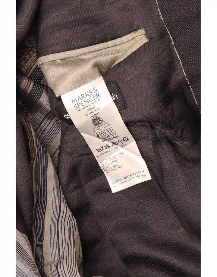 Marks & Spencer Mens 2 Button Blazer Jacket UK 42 Large Brown New Wool