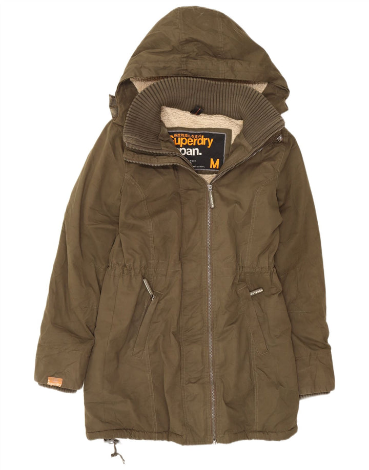 Superdry Womens Hooded Parka Jacket UK 14 Medium Khaki Polyester