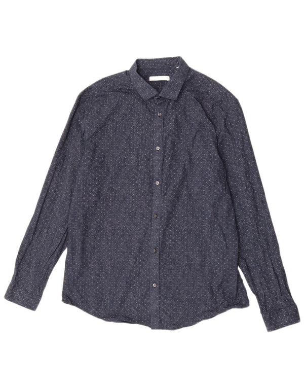 Jack & Jones Mens Premium Shirt Size 44 XL Navy Blue Spotted Cotton