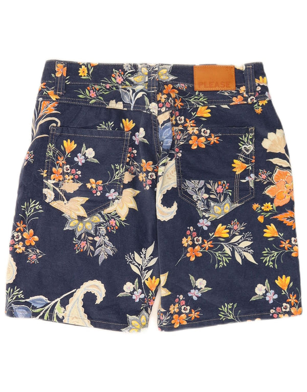 Please Womens Casual Shorts Large W32  Navy Blue Floral Cotton