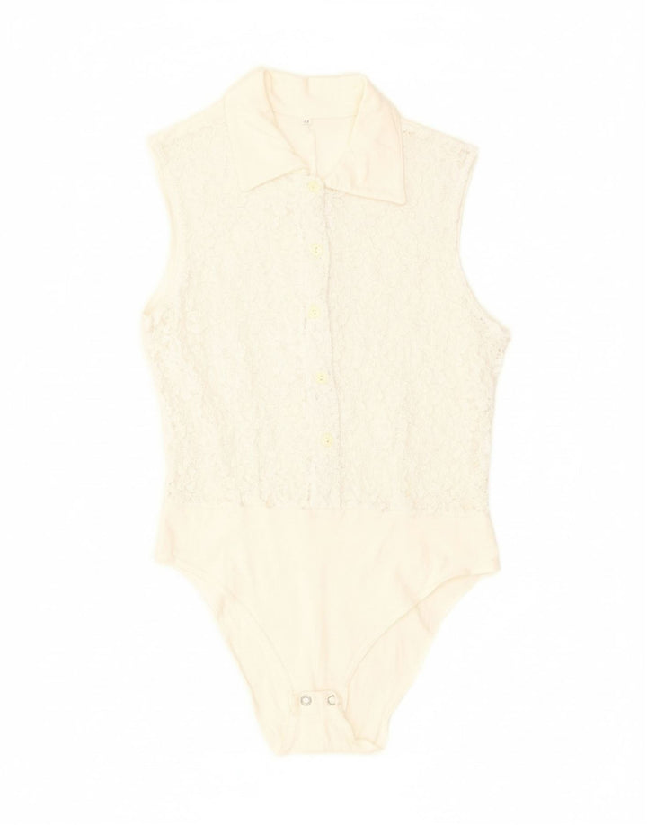 VINTAGE Womens Bodysuit IT 44 Medium Off White Cotton Vintage Vintage and Second-Hand Vintage from Messina Hembry 